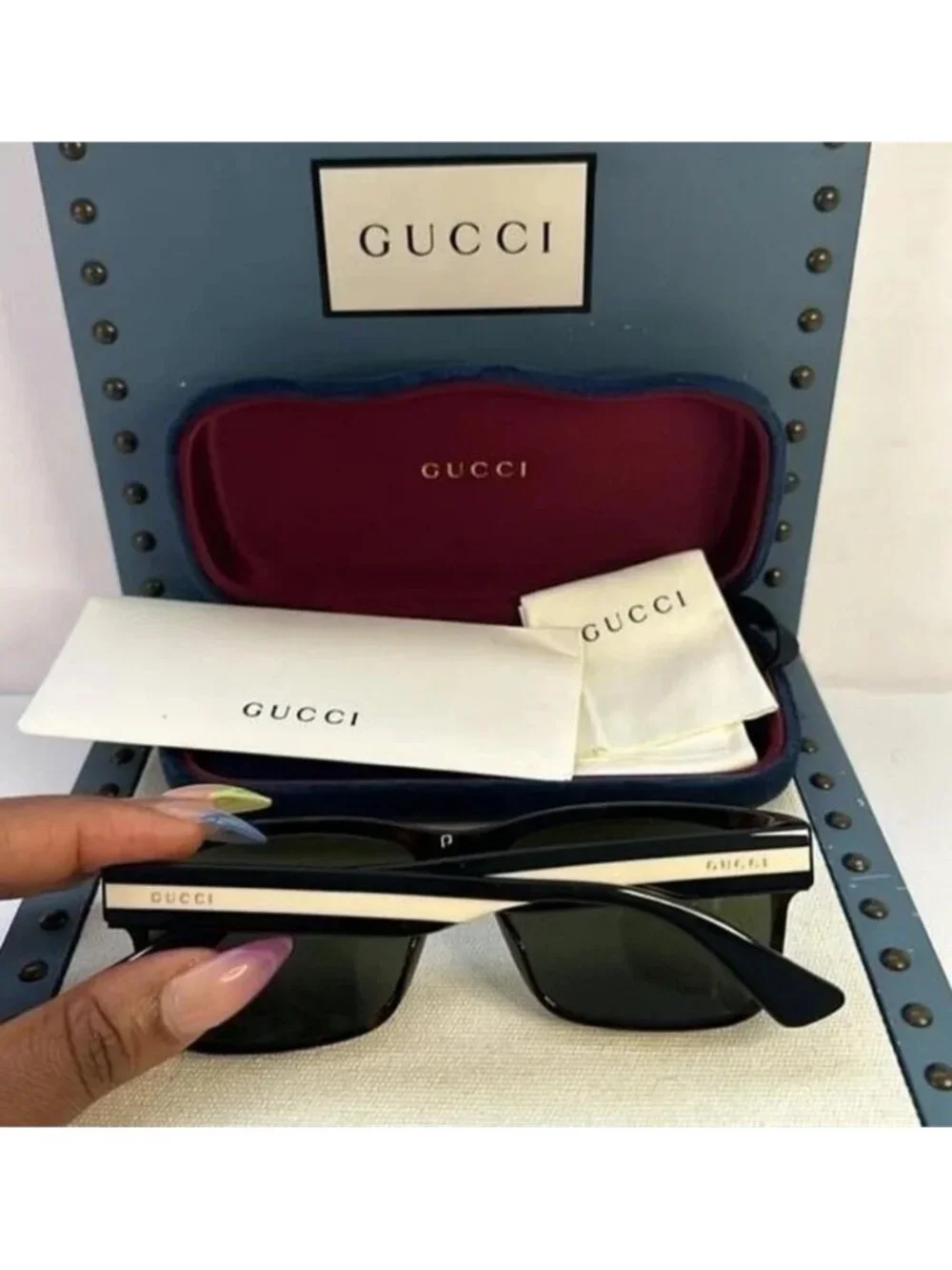 💯 Authentic- New Gucci GG0340S 008 Brown Green Sunglasses